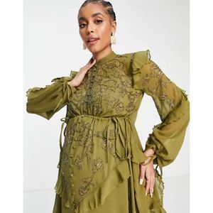 ASOS Maternity Embellished Chiffon Mini Dress with Stencil Floral Beading